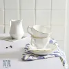 Ceramic cups and plates, bone China coffee cups and plates, American cups and plates, afternoon tea, Western coffee cups, solid color with gold lines, Nordic light luxury and simple style Specification image